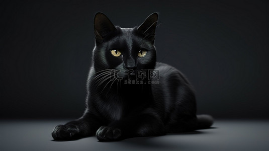 猫黑猫背景图片_光滑的黑色猫科动物的 3d 插图