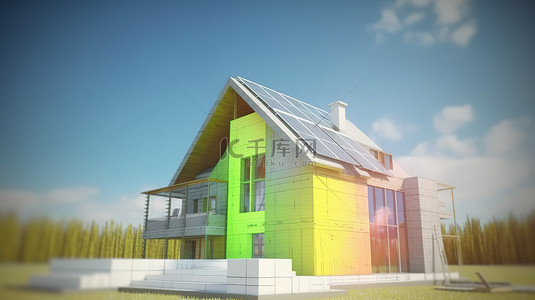 能源之星评级的在建房屋在蓝图和效率图表上以 3D 形式描绘