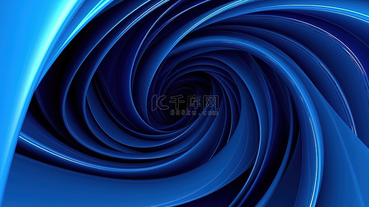 旋转蓝色带创建抽象隧道背景的 3D 插图