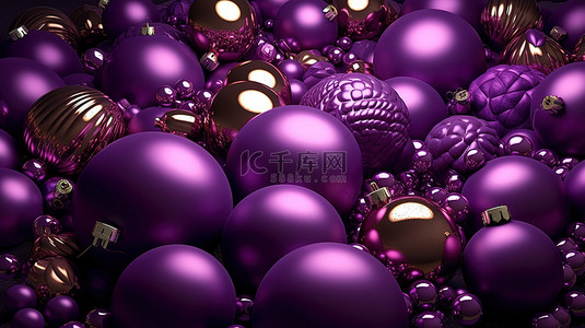 节日贺卡与 3d 紫色圣诞球庆祝圣诞快乐和新年快乐