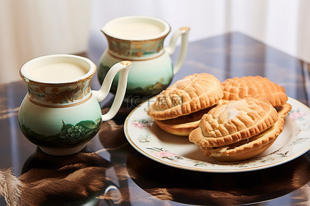 糕点食品背景图片_开心果甜拿破仑糕点和牛奶