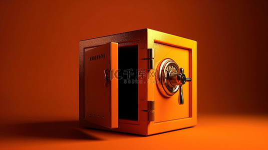 金库钥匙背景图片_橙色背景 3d 渲染的保险箱插图