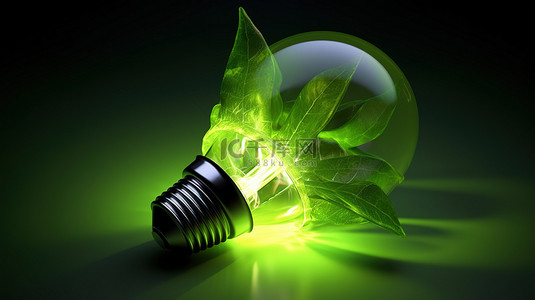 新能源灯泡背景图片_革命性的绿色技术创新能源解决方案的 3D 渲染概念
