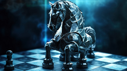 励志插图背景图片_深色大理石国际象棋游戏的想法 骑士棋子的 3D 插图