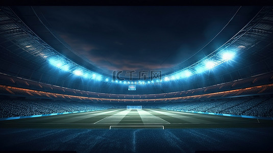 游戏背景图片_夜空下无观众的足球场 3D 设计