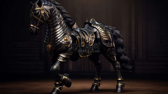 紫红色战斗背景图片_3d 渲染雄伟的黑色种马穿着盔甲
