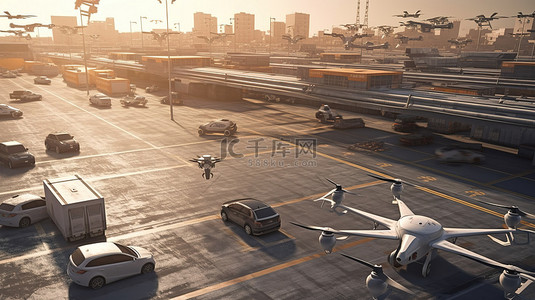 国际运输 3d 主题中的可定制清单和无人机