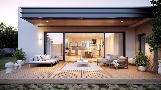 房子平面3d背景图片_豪华风格的 3D 渲染现代而迷人的房屋样机