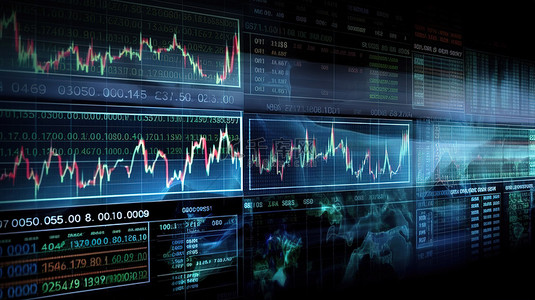 市场数据背景图片_具有 3D 呈现的证券交易所交易数据信息显示的未来界面