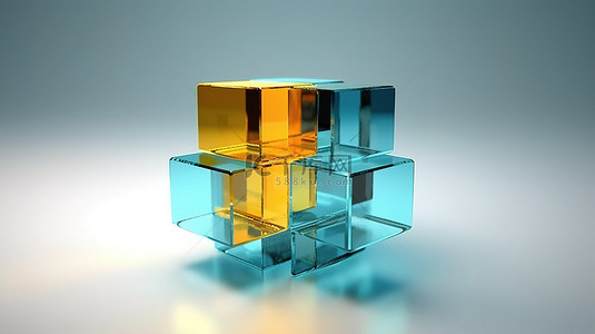 由立方体渲染的时尚简约的 3D 玻璃雕塑