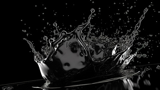 透明水泡背景图片_黑色背景下抽象形成的水溅的 3D 插图