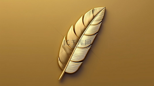 羽毛徽章 3D 渲染的社交媒体图标，在哑光金盘上有金色羽毛