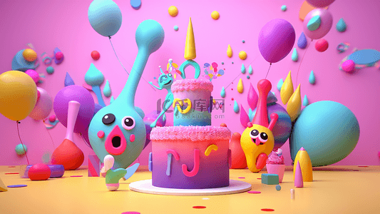 生日聚会插画背景图片_气球蛋糕派对卡通插画背景