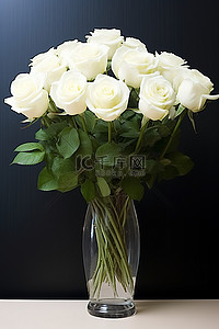 玫瑰花束png背景图片_花瓶摄影中的白玫瑰花束png无复制空间