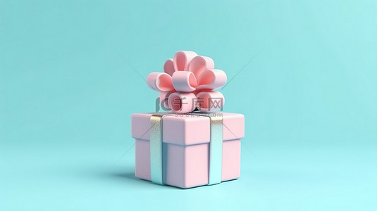 柔和的蓝色礼品盒云在最小背景 3D 渲染创意概念