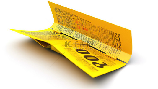 展开画轴背景图片_充满活力的黄色折扣券，带有 3D 渲染的展开字母，并设置在白色背景下