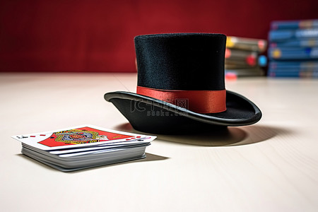 一顶高顶帽子，上面有卡片和一张魔术师的卡片
