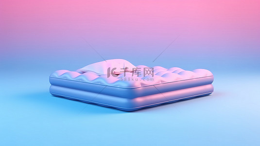 充满活力的粉红色背景上的蓝色空气泳池床垫水沙发床的双色调风格渲染