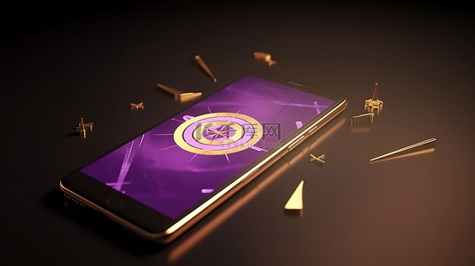 金币箭头背景图片_以太坊主题 3d 智能手机，金币和箭头在充满活力的紫色背景上以惊人的视觉细节呈现