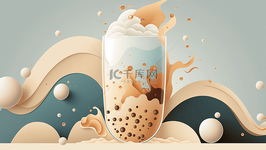 卡通牛奶背景图片_奶茶抽象扁平插画风飞溅