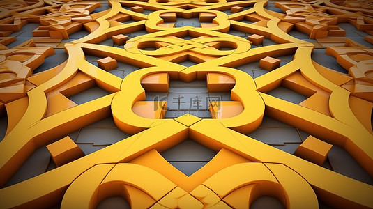 标题 1 3D 建筑图案和藏红花黄色调线条的对称性褪色