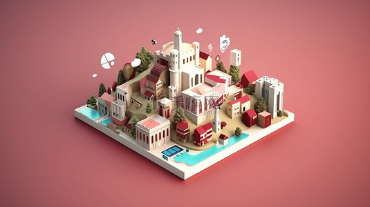 塞尔维亚信息图 3D 渲染社交媒体和 Instagram 的影响力日益增长