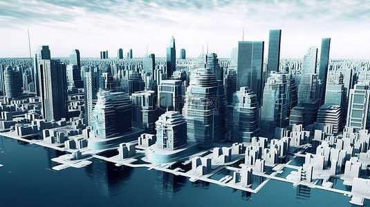 未来城市景观 3D 渲染概念