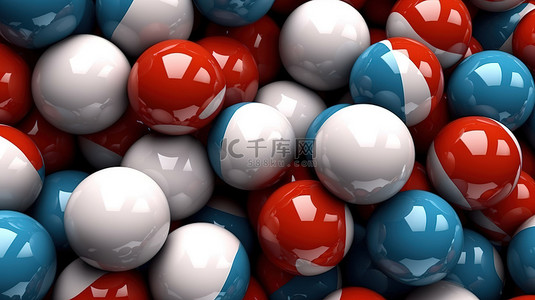 3d 渲染带有红色白色和蓝色球体的背景插图