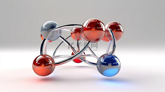 白色背景下玻璃结构抽象科学分子的 3D 渲染