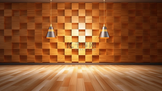 侧光照明的棋盘图案木墙的 3D 渲染