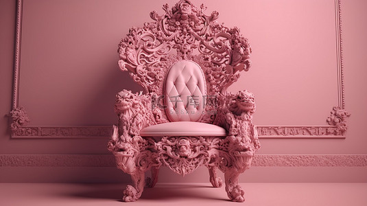 家具雕刻背景图片_精致复古椅子的粉红色 3D 渲染图