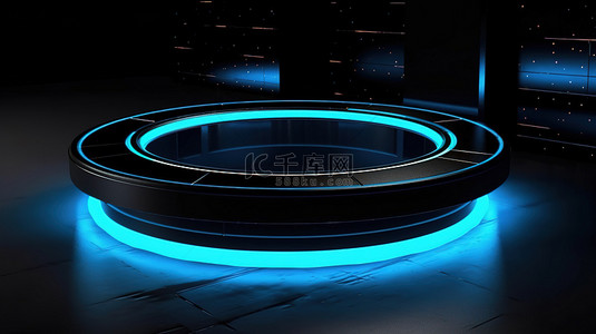 蓝色光明背景图片_抽象产品展示 3d 渲染 moke up 平台与蓝色光晕发光和黑色背景