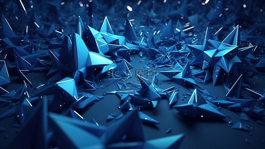 蓝色抽象设计的惊人 3d 渲染，带有星空链接线和耀眼的斑点