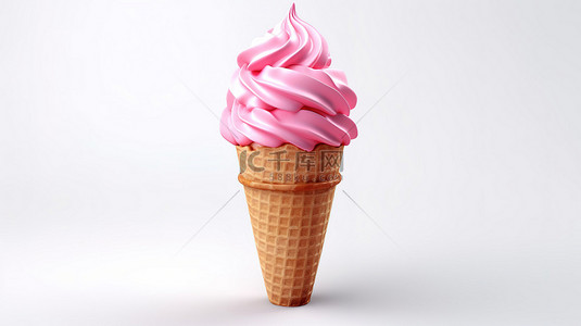 锥冰背景图片_3d 粉红色冰淇淋锥图标说明