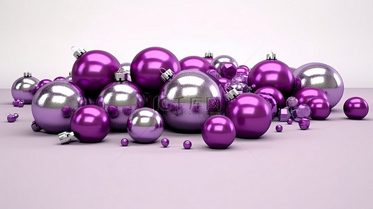星背景图片_闪闪发光的灰色背景装饰着多个闪亮的紫色圣诞装饰品 3D 概念，欢乐圣诞节和新年庆祝活动
