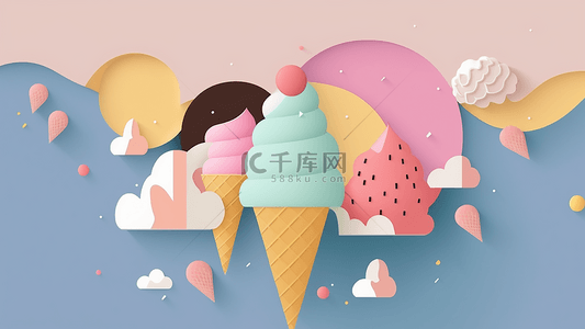 夏天冰淇淋背景图片_夏天冰淇淋沙滩扁平风格