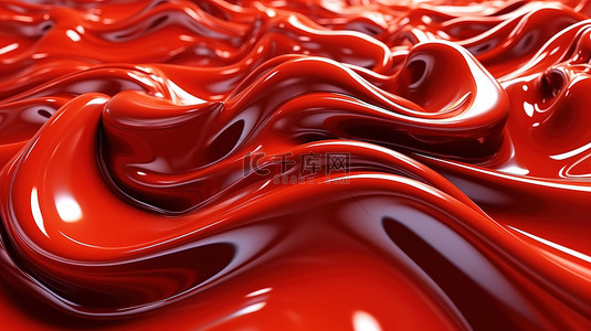 未来模板背景图片_通过 3D 渲染创建的液体形式动态红波的抽象背景