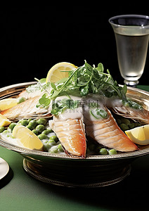 一碗上面有海鲜的食物