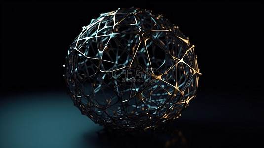 深色背景上具有低聚球体和线条的未来形状混沌 3D 结构