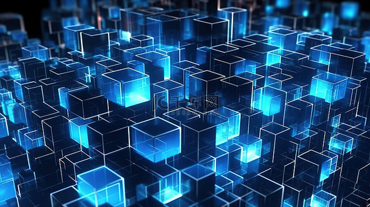 大数据和区块链技术 3D 渲染的未来派立方体背景