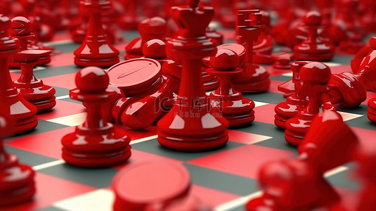 商业中的超支和战略举措 3d 渲染的红色棋盘