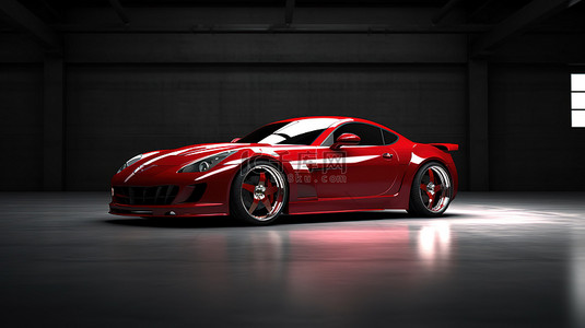 未转可修改背景图片_时尚的红色轿跑车高性能赛车修改和车轮扩展 3D 渲染
