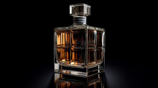 高清饮料背景图片_以 3d 呈现的方形威士忌酒瓶
