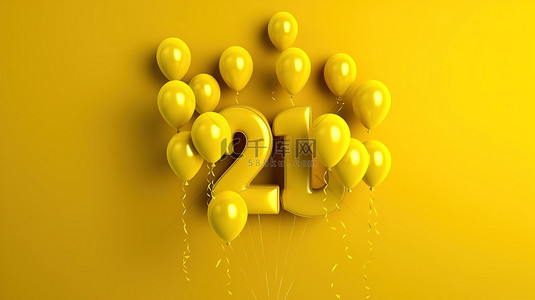 黄色活力背景背景图片_快乐的 20 岁生日，3D 渲染中充满活力的黄色问候背景