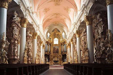 哥特式的背景图片_哥特式大教堂的内部视图