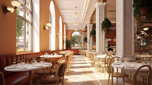 市中心令人惊叹的欧洲餐馆以 3D 可视化