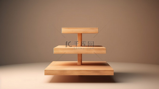 方形木质背景图片_方形木质基座讲台，带架子，用于产品展示 3D 渲染