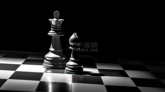 棋王在黑暗深处光与影的相互作用3D渲染