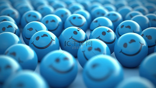 图注背景图片_带有微笑图标的微笑蓝色球体的 3D 渲染插图