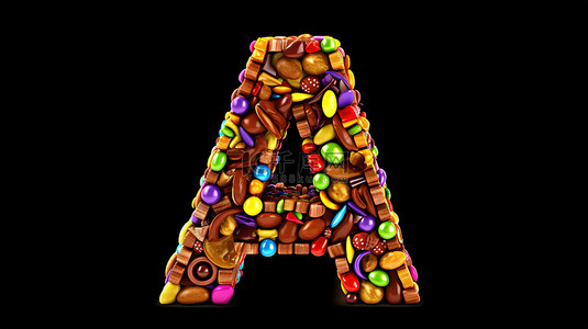 由彩虹巧克力糖组成的字母 a 的 3d 插图